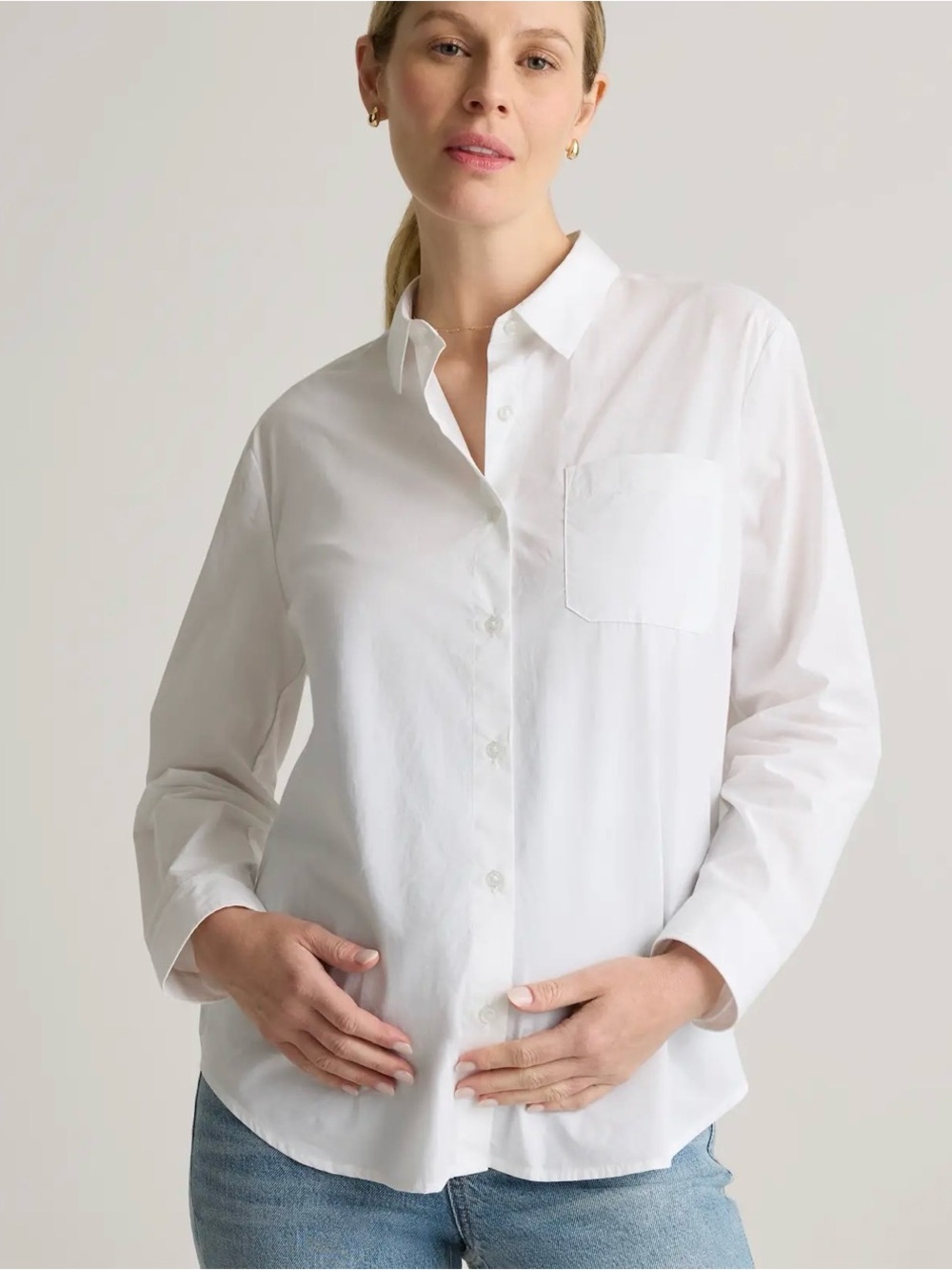 Quince 100% Organic Cotton Poplin Maternity Long Sleeve Shirt